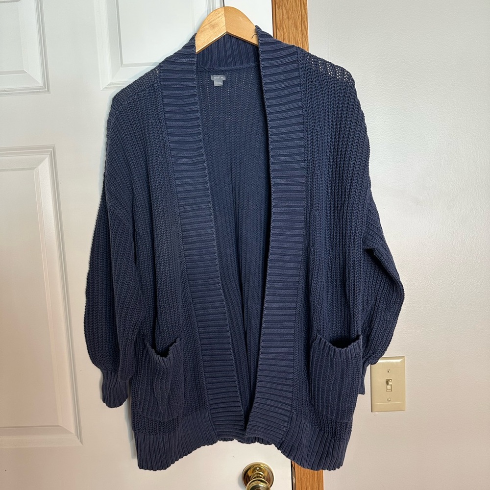 AE Open-Front Navy Knit Cardigan Sweater